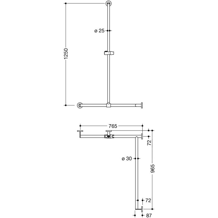 HEWI System 900 Duschhandlauf, 125 x 8,7 cm, Ausführung rechts