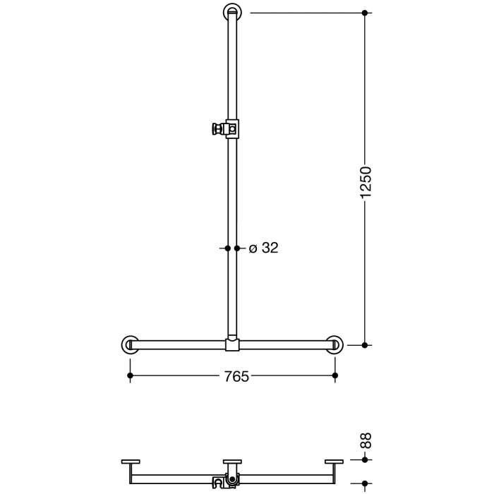 HEWI System 900 Duschhandlauf, 125 x 76,5 x 8,8 cm