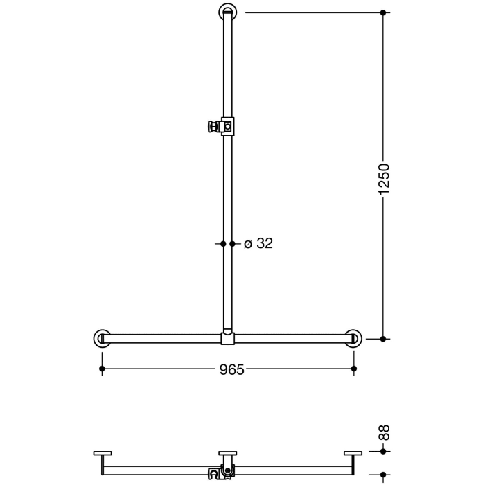 HEWI System 900 Duschhandlauf, 125 x 96,5 x 8,8 cm