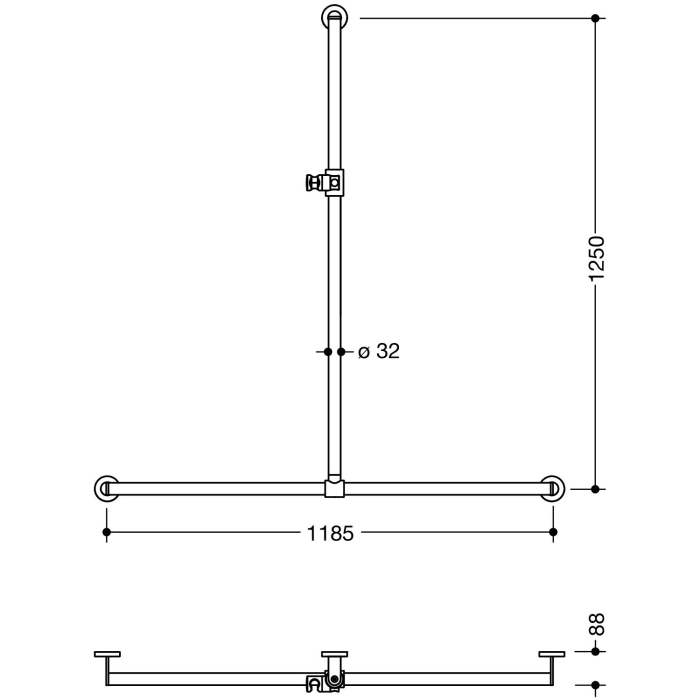 HEWI System 900 Duschhandlauf, 125 x 118,5 x 8,8 cm