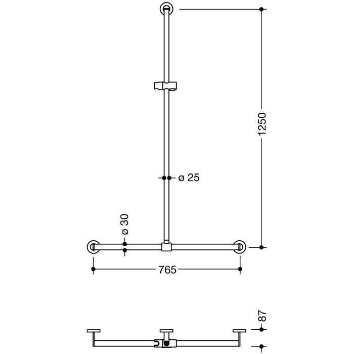 HEWI System 900 Duschhandlauf, 125 x 76,5 x 8,7 cm