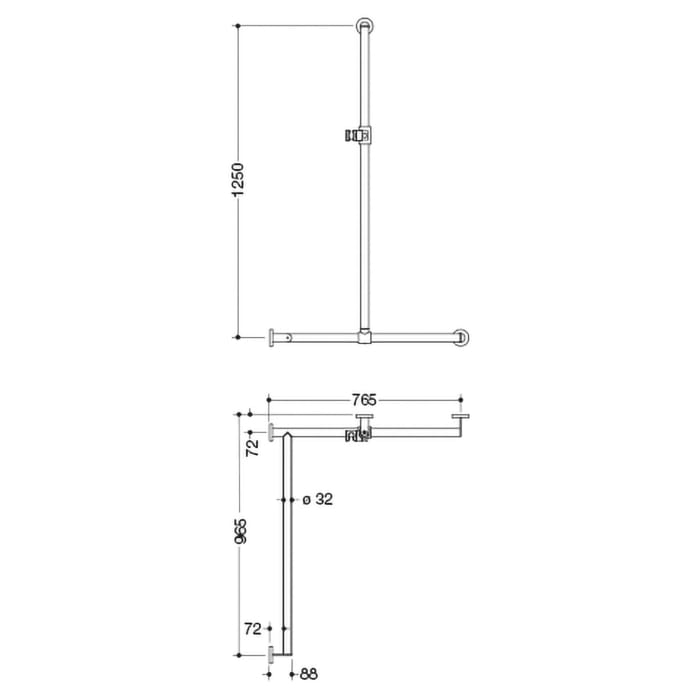 HEWI System 900 Duschhandlauf mit verschiebbarer Brausehalterstange links, 125 x 8,8 cm