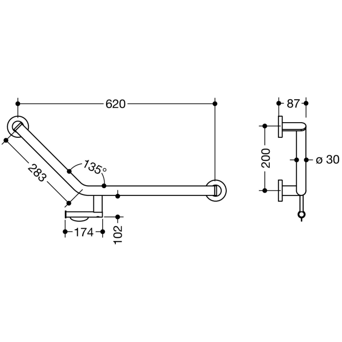 HEWI System 900 Winkelgriff 20 cm, rechts