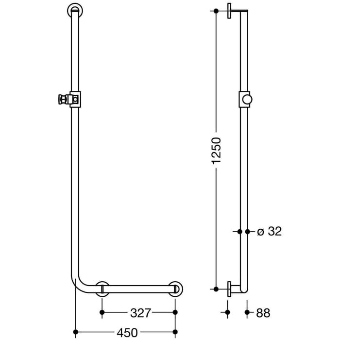 HEWI System 900 Winkelgriff mit Brausehalter 45 cm, rechts