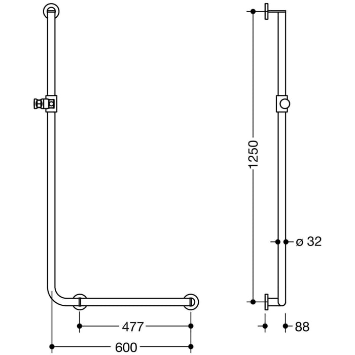 HEWI System 900 Winkelgriff mit Brausehalter 60 cm, rechts