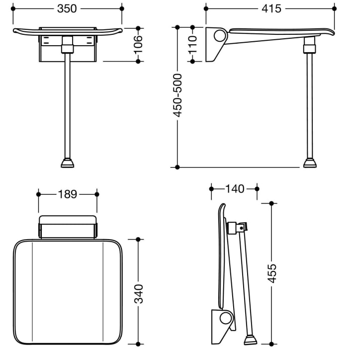HEWI System 900 Klappsitz mit Bodenstütze