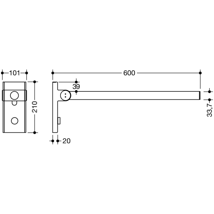HEWI System 900 mobiler Stützklappgriff Mono Design A, 60 cm