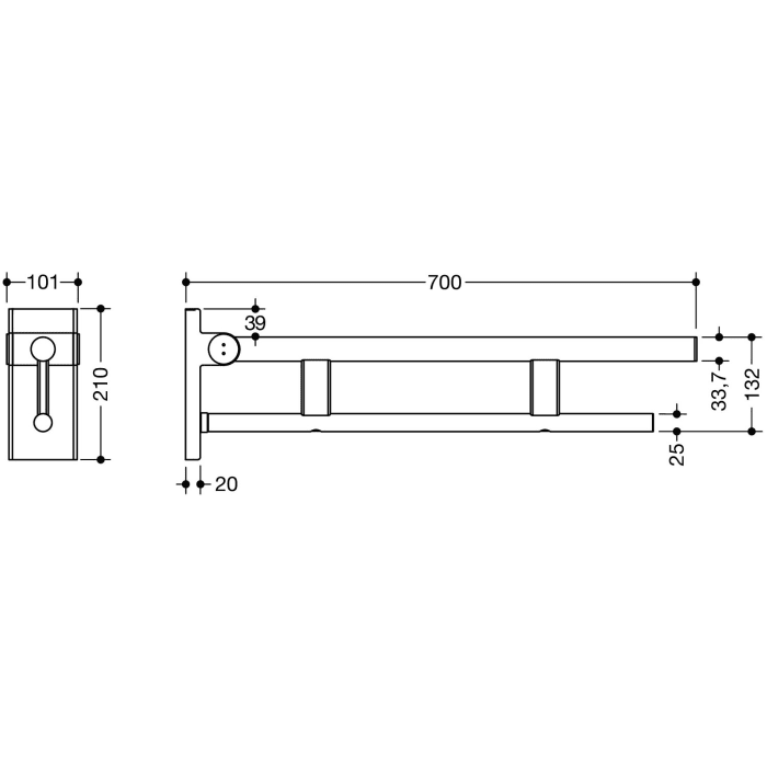 HEWI System 900 mobiler Stützklappgriff Duo Design A, 70cm