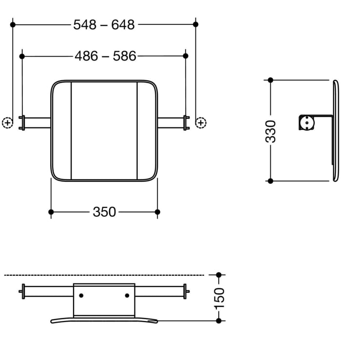 HEWI System 900 Rückenstütze Design A, Achsmaß 48,6 bis 58,6 cm