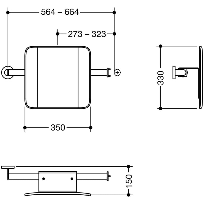 HEWI System 900 Rückenstütze Design A links, Achsmaß verstellbar, schmal