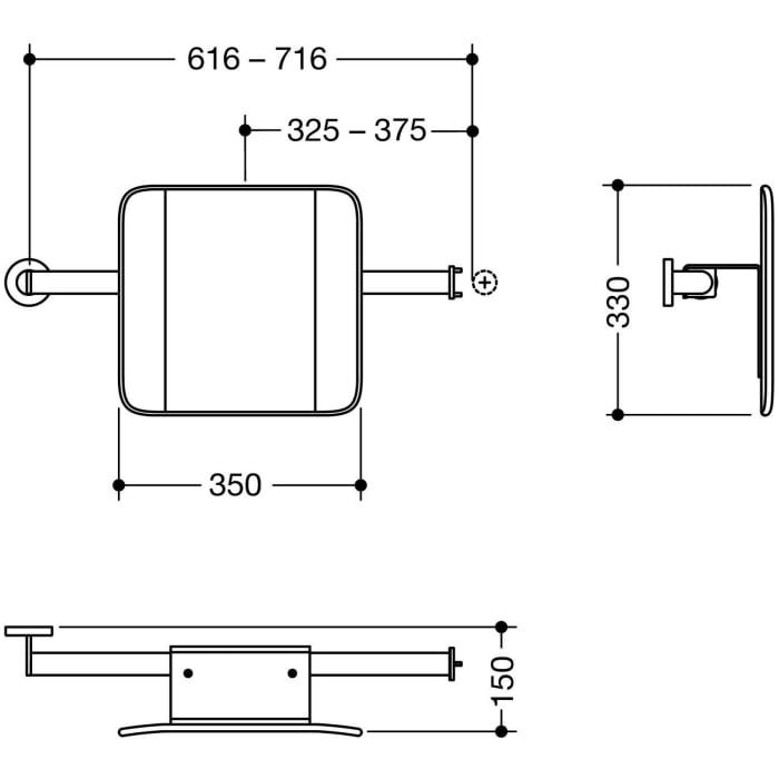 HEWI System 900 Rückenstütze Design A links, Achsmaß verstellbar, breit