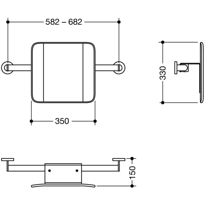HEWI System 900 Rückenstütze Design A und B, Achsmaß 58,2 bis 68,2 cm