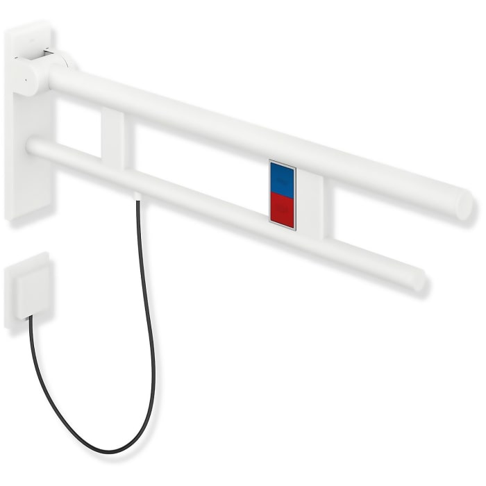 HEWI System 900 Stützklappgriff Duo Design B mit Spülauslösung (E-Ausführung), links 70 cm