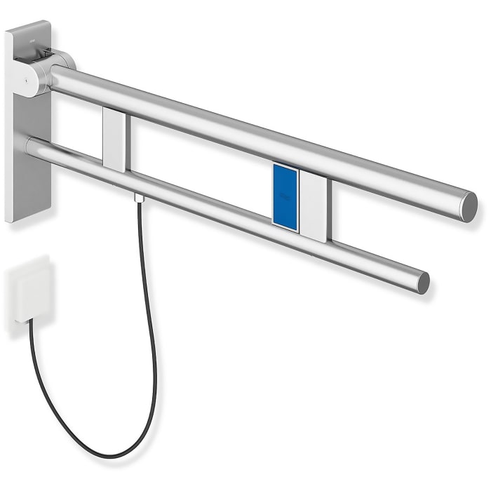 HEWI System 900 Stützklappgriff Duo Design B mit Spülauslösung (E-Ausführung), links 70 cm