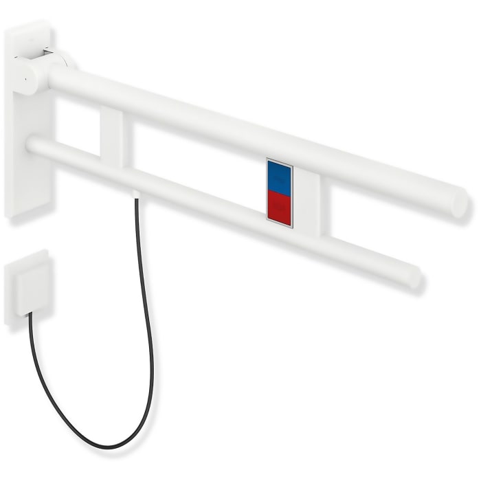 HEWI System 900 Stützklappgriff Duo Design B mit 2 Funktionstasten (E-Ausführung), links 70 cm