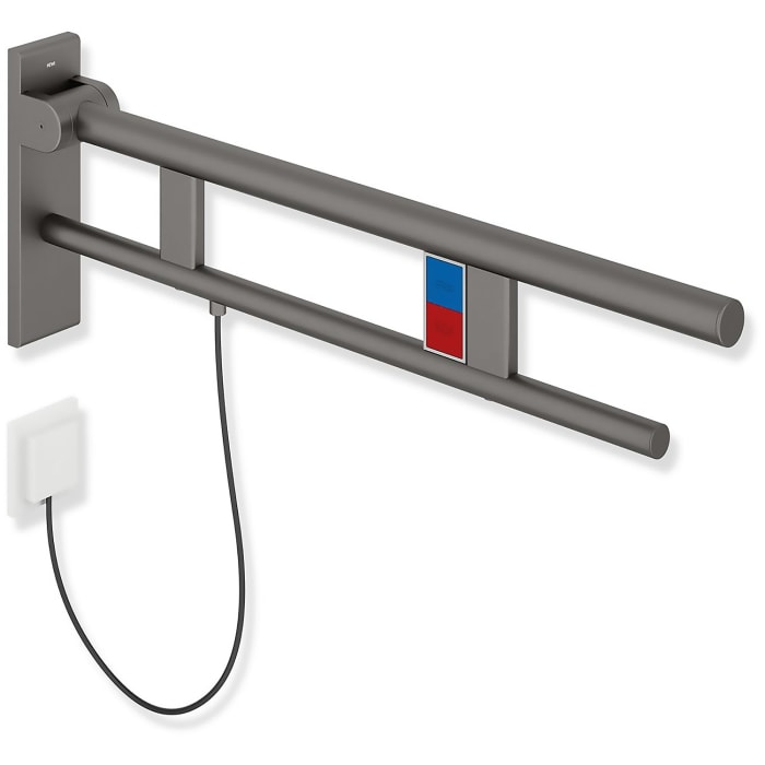 HEWI System 900 Stützklappgriff Duo Design B mit 2 Funktionstasten (E-Ausführung), links 70 cm