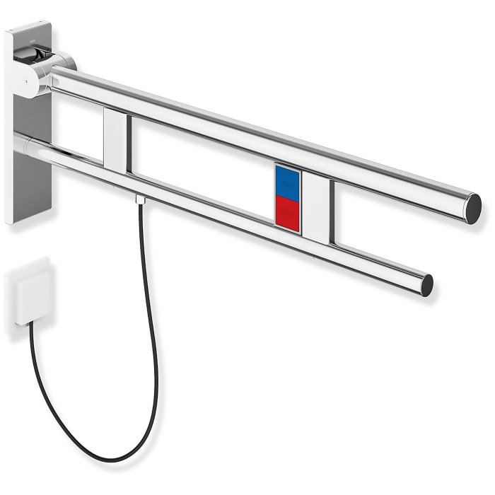 HEWI System 900 Stützklappgriff Duo Design B mit 2 Funktionstasten (E-Ausführung), links 75 cm