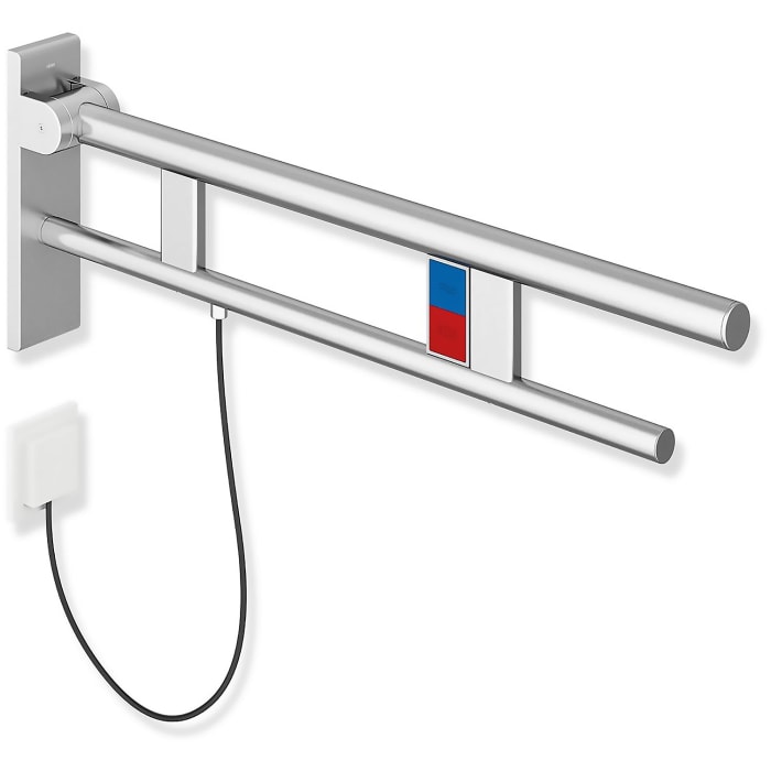 HEWI System 900 Stützklappgriff Duo Design B mit 2 Funktionstasten (E-Ausführung), links 85 cm