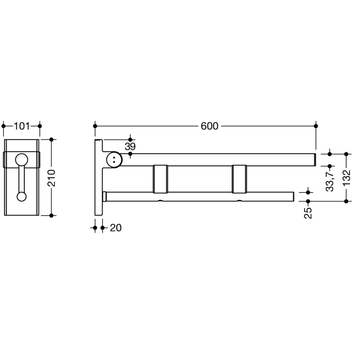 HEWI System 900 Stützklappgriff Duo Design A, 60 cm