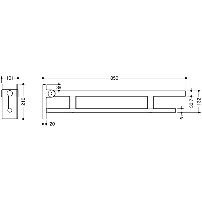 HEWI System 900 Stützklappgriff Duo Design A, 85 cm