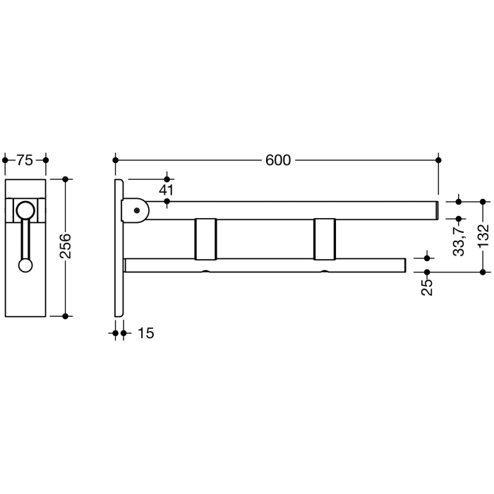 HEWI System 900 Stützklappgriff Duo Design B, 60 cm