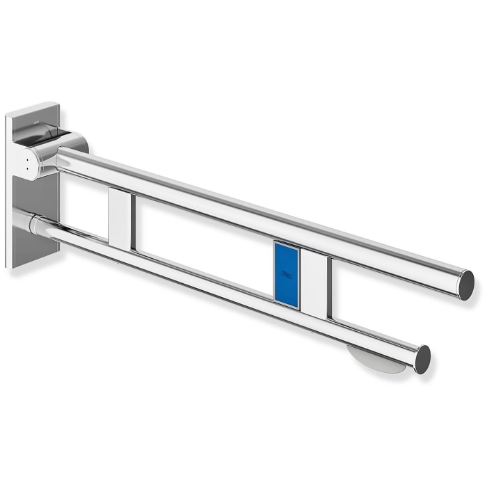 HEWI System 900 Stützklappgriff Duo Design A mit WC-Papierhalter und Spülauslösung (Funk), li. 70 cm