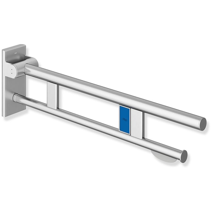 HEWI System 900 Stützklappgriff Duo Design A mit WC-Papierhalter und Spülauslösung (Funk), li. 70 cm