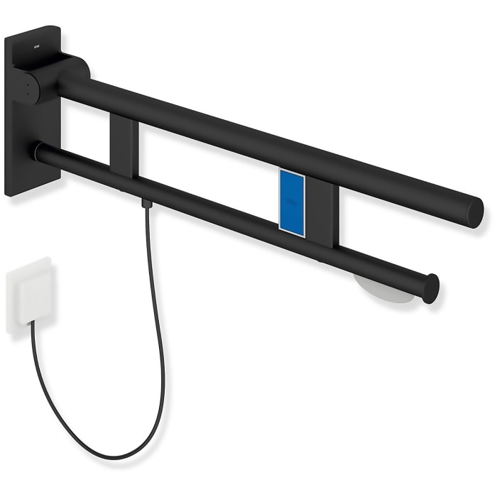 HEWI System 900 Stützklappgriff Duo Design A mit WC-Papierhalter und Spülauslösung (E-Ausfhrg.), li. 70 cm