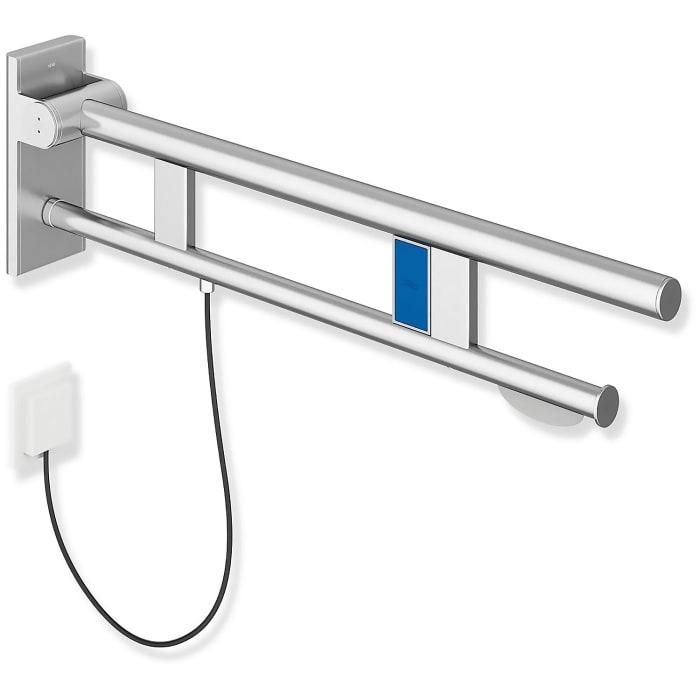 HEWI System 900 Stützklappgriff Duo Design A mit WC-Papierhalter und Spülauslösung (E-Ausfhrg.), li. 70 cm