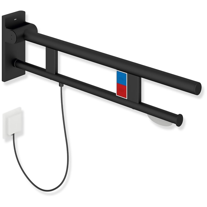 HEWI System 900 Stützklappgriff Duo Design A mit 2 Funktionstasten (E-Ausfhrg.)+ WC-Papierh., li. 70 cm