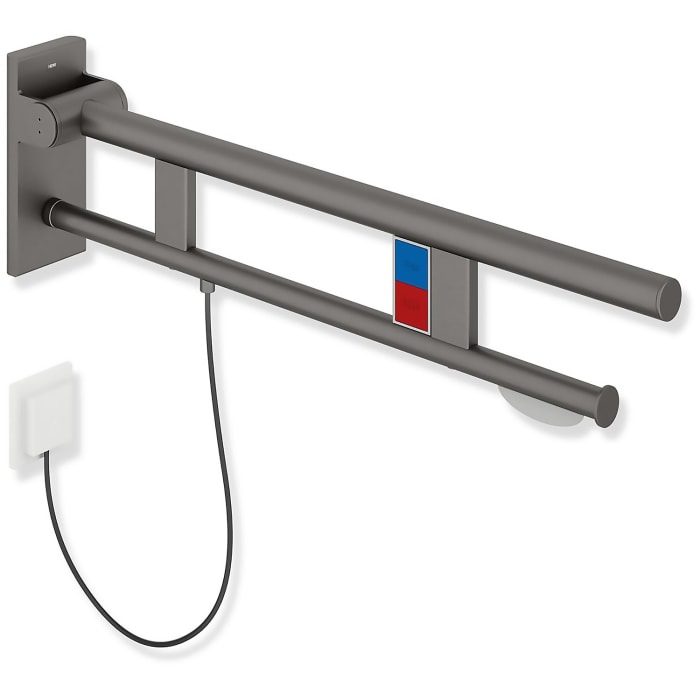 HEWI System 900 Stützklappgriff Duo Design A mit 2 Funktionstasten (E-Ausfhrg.)+ WC-Papierh., re. 75 cm