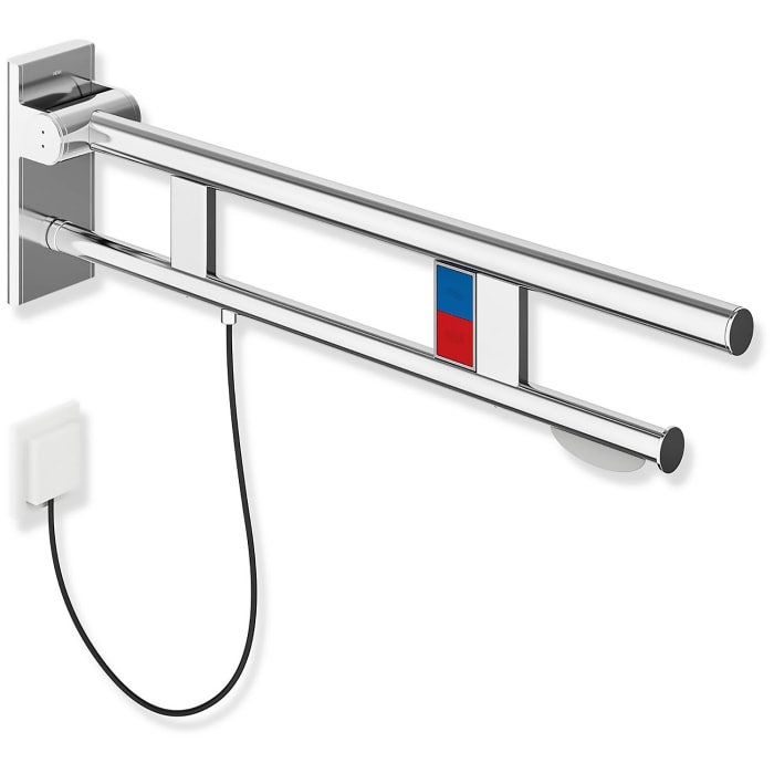 HEWI System 900 Stützklappgriff Duo Design A mit 2 Funktionstasten (E-Ausfhrg.)+ WC-Papierh., re. 90 cm