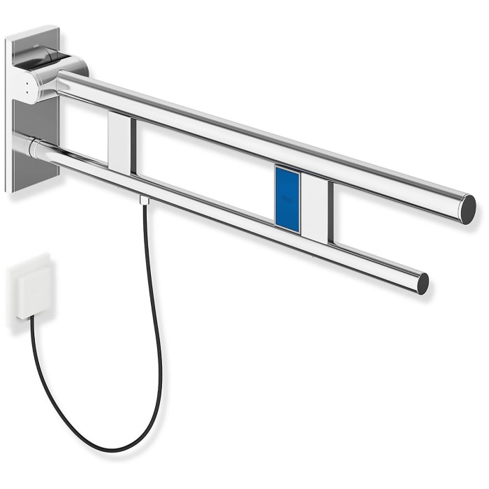 HEWI System 900 Stützklappgriff Duo Design A mit Spülauslösung (E-Ausführung), links 90 cm