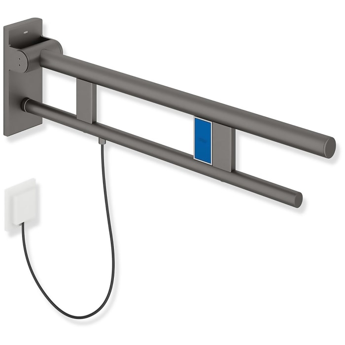 HEWI System 900 Stützklappgriff Duo Design A mit Spülauslösung (E-Ausführung), rechts 75 cm