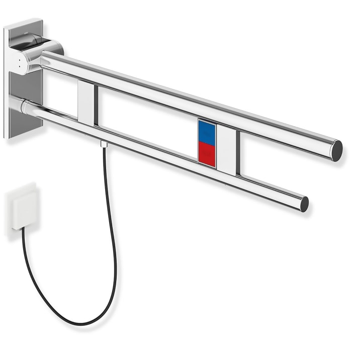 HEWI System 900 Stützklappgriff Duo Design A mit 2 Funktionstasten (E-Ausführung), links 75 cm