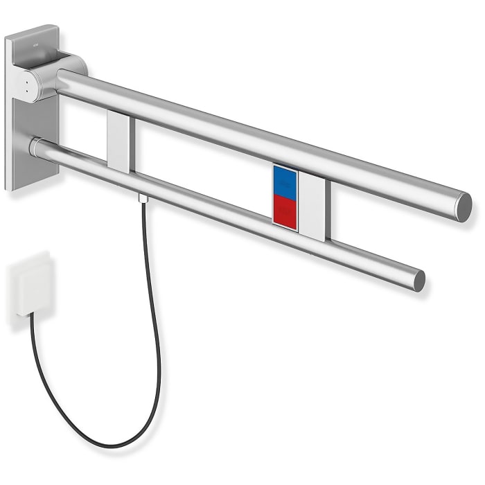 HEWI System 900 Stützklappgriff Duo Design A mit 2 Funktionstasten (E-Ausführung), links 75 cm