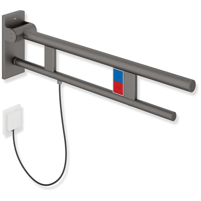 HEWI System 900 Stützklappgriff Duo Design A mit 2 Funktionstasten (E-Ausführung), links 90 cm