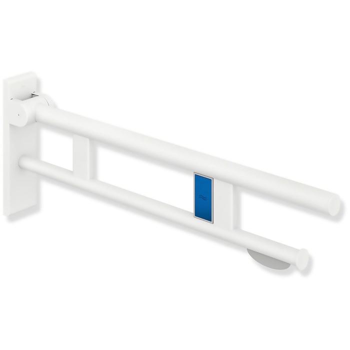 HEWI System 900 Stützklappgriff Duo Design B mit WC-Papierhalter und Spülauslösung (Funk), li. 70 cm