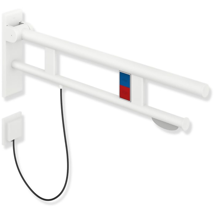 HEWI System 900 Stützklappgriff Duo Design B mit 2 Funktionstasten (E-Ausfhrg.)+ WC-Papierh., li. 70 cm