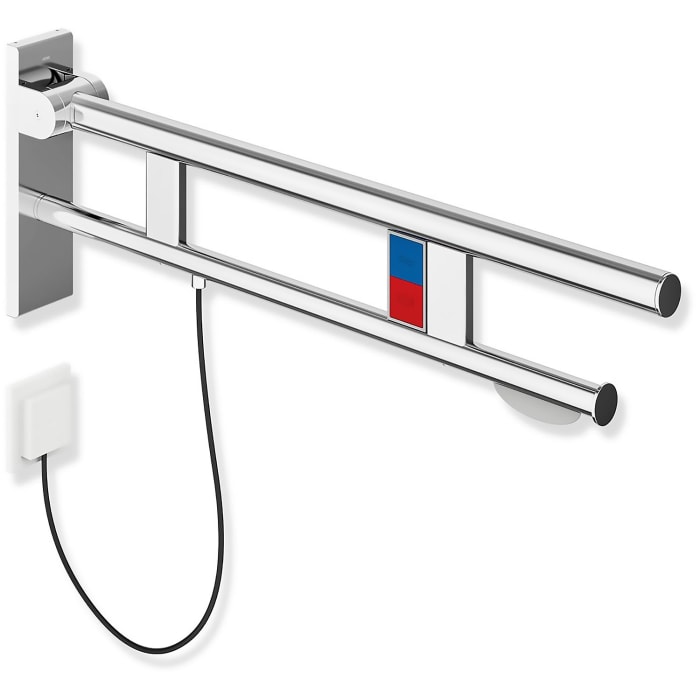 HEWI System 900 Stützklappgriff Duo Design B mit 2 Funktionstasten (E-Ausfhrg.)+ WC-Papierh., li. 75 cm