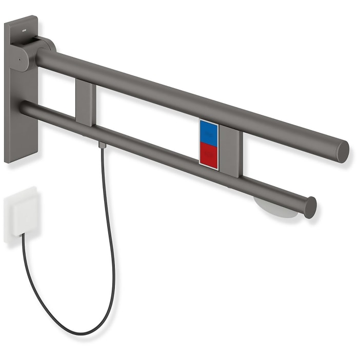 HEWI System 900 Stützklappgriff Duo Design B mit 2 Funktionstasten (E-Ausfhrg.)+ WC-Papierh., re. 90 cm