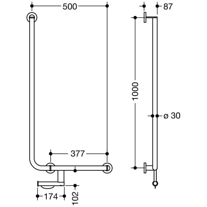 HEWI System 900 Winkelgriff 100 cm, rechts