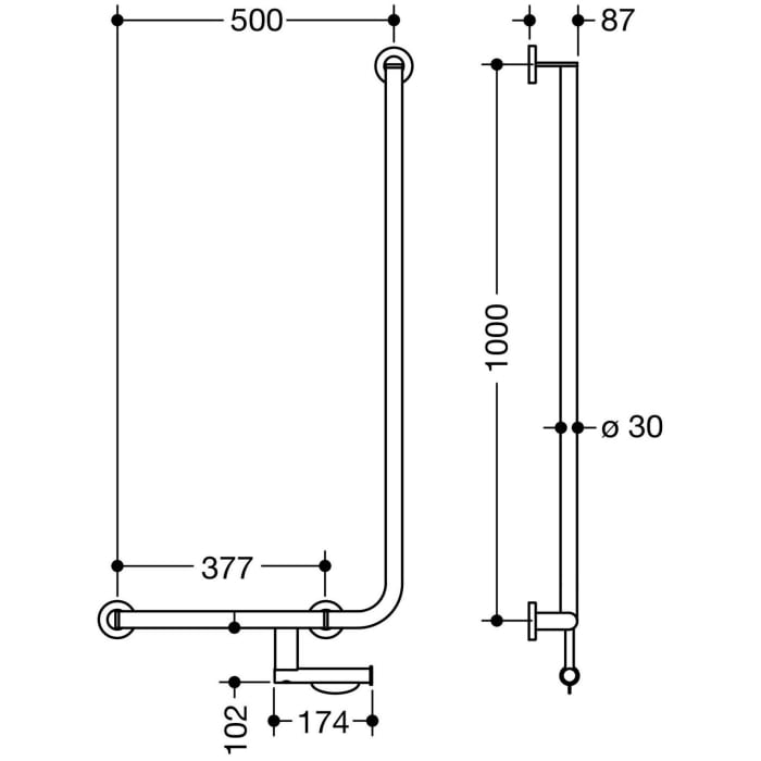 HEWI System 900 Winkelgriff 100 cm, links