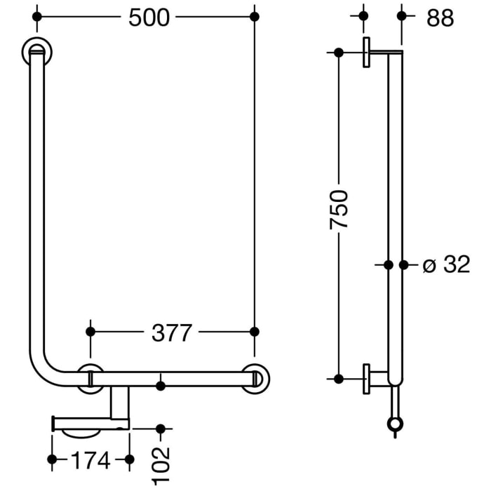 HEWI System 900 Winkelgriff 75 cm, rechts