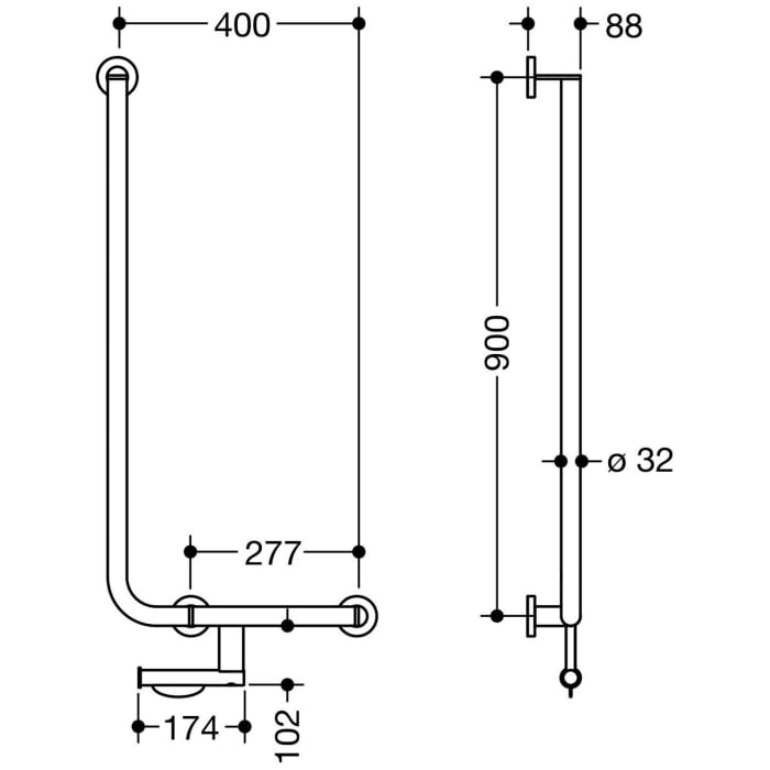 HEWI System 900 Winkelgriff 90 cm, rechts