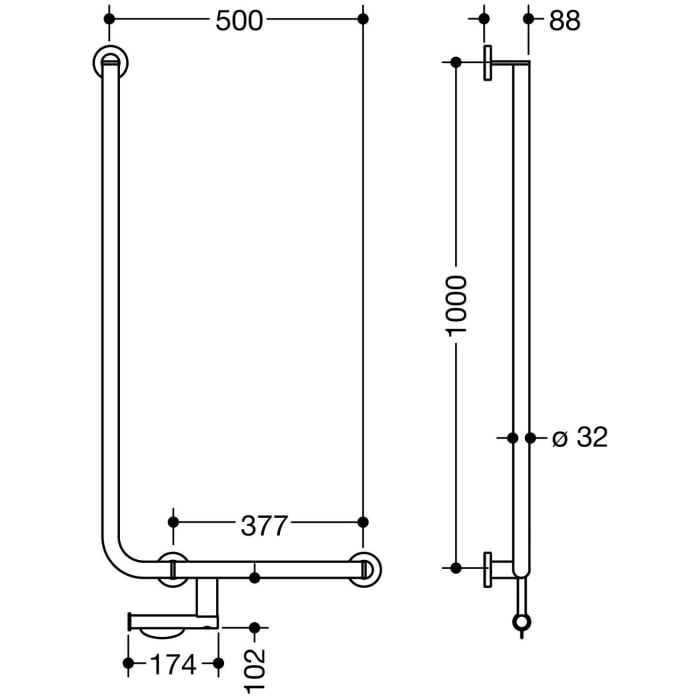 HEWI System 900 Winkelgriff 100 cm, rechts