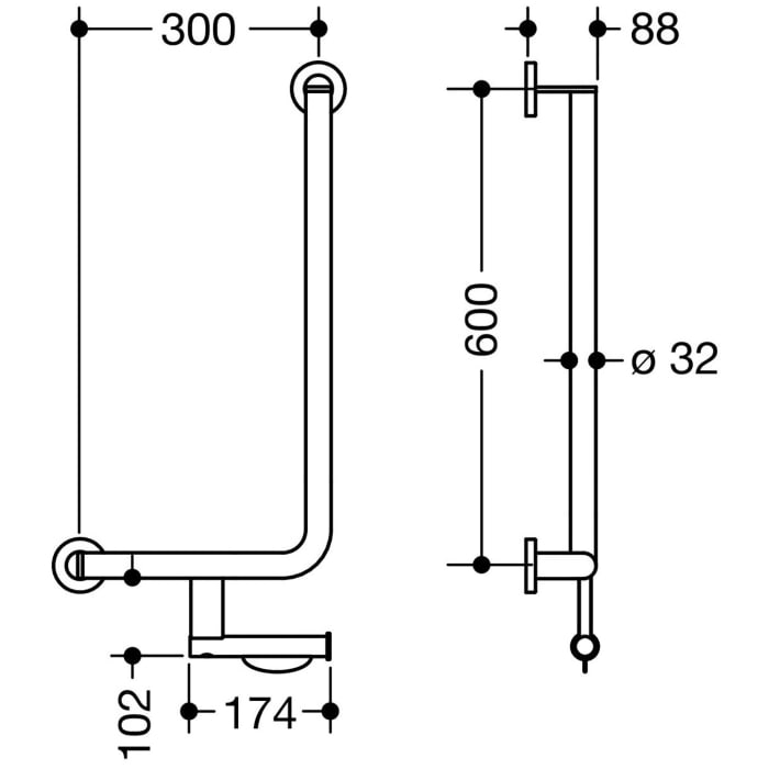 HEWI System 900 Winkelgriff 60 cm, links