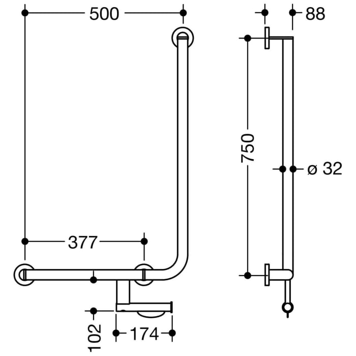 HEWI System 900 Winkelgriff 75 cm, links