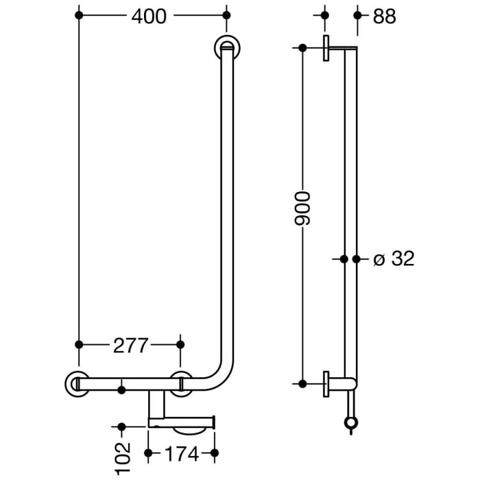 HEWI System 900 Winkelgriff 90 cm, links