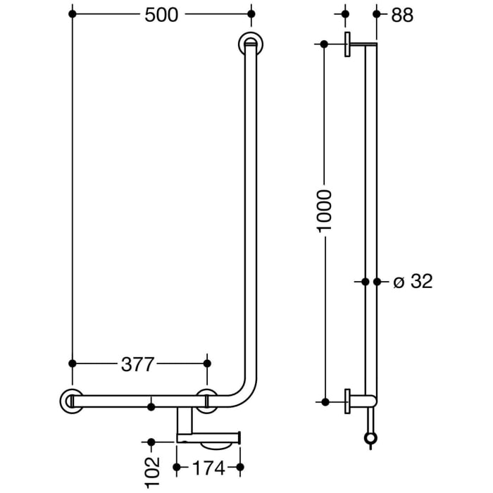 HEWI System 900 Winkelgriff 100 cm, links
